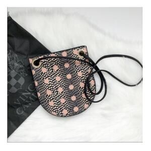 Vince Camuto Margie Snakeskin Pink Dot Leather Crossbody Bag Small Black Strap